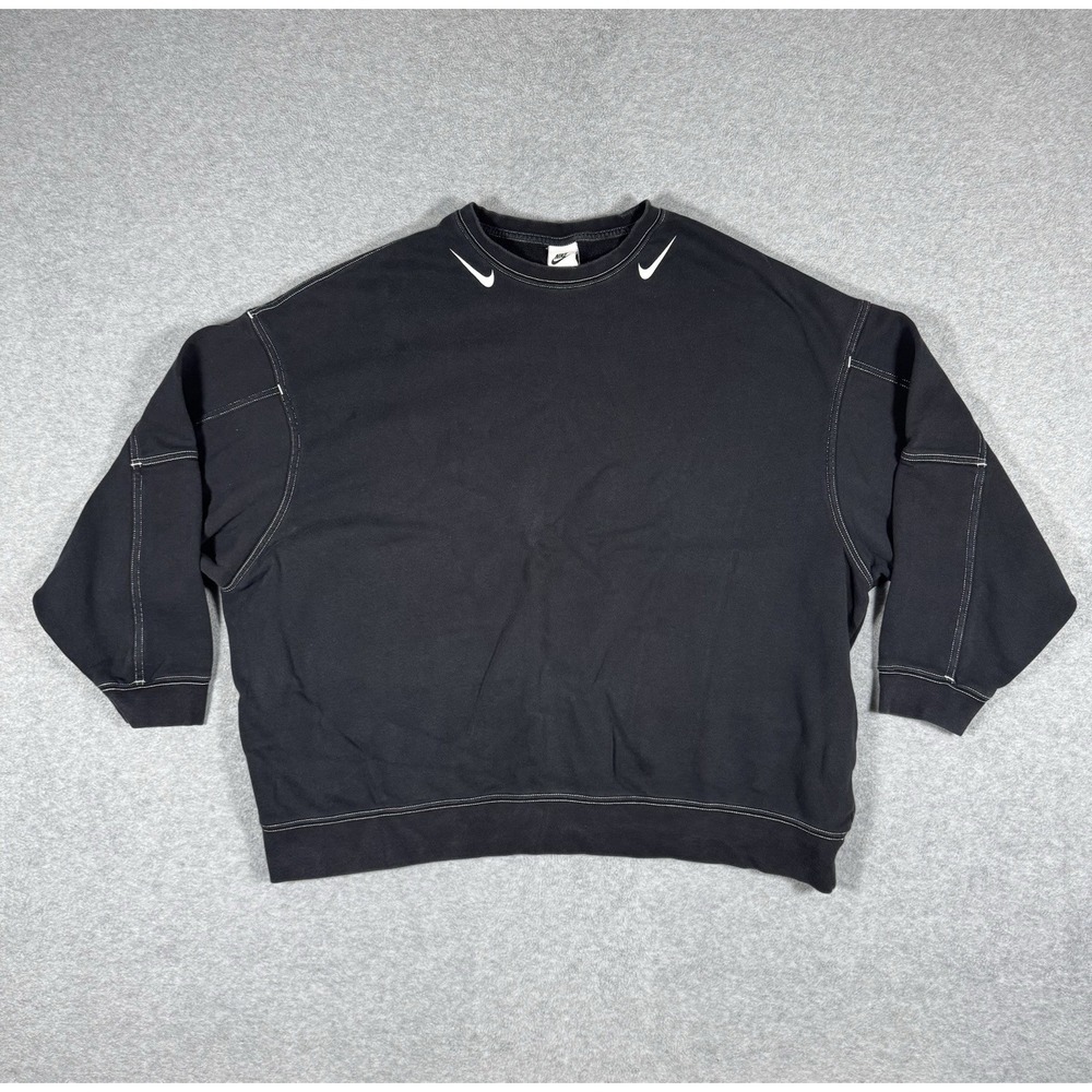 Vintage Y2K Nike Crewneck Sweatshirt Men's S Black Swoosh Contrast Stitch